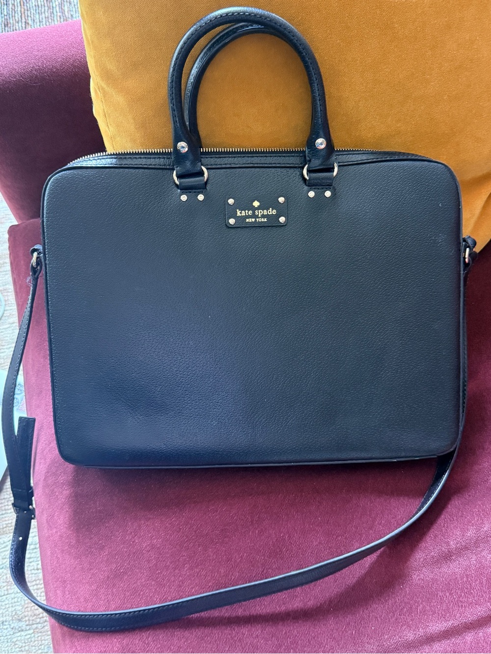 Kate Spade Wellesley Tanner Cow Leather Laptop Bag Black and Crossbody 15”